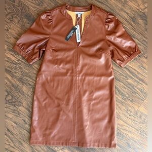 NWT Steve Madden Jane Puff Sleeve Faux Leather Dress size Medium